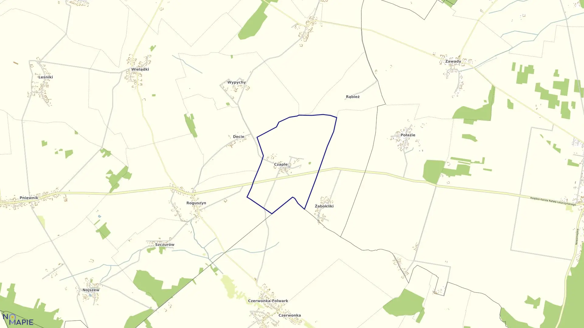 Mapa obrębu CZAPLE w gminie Korytnica