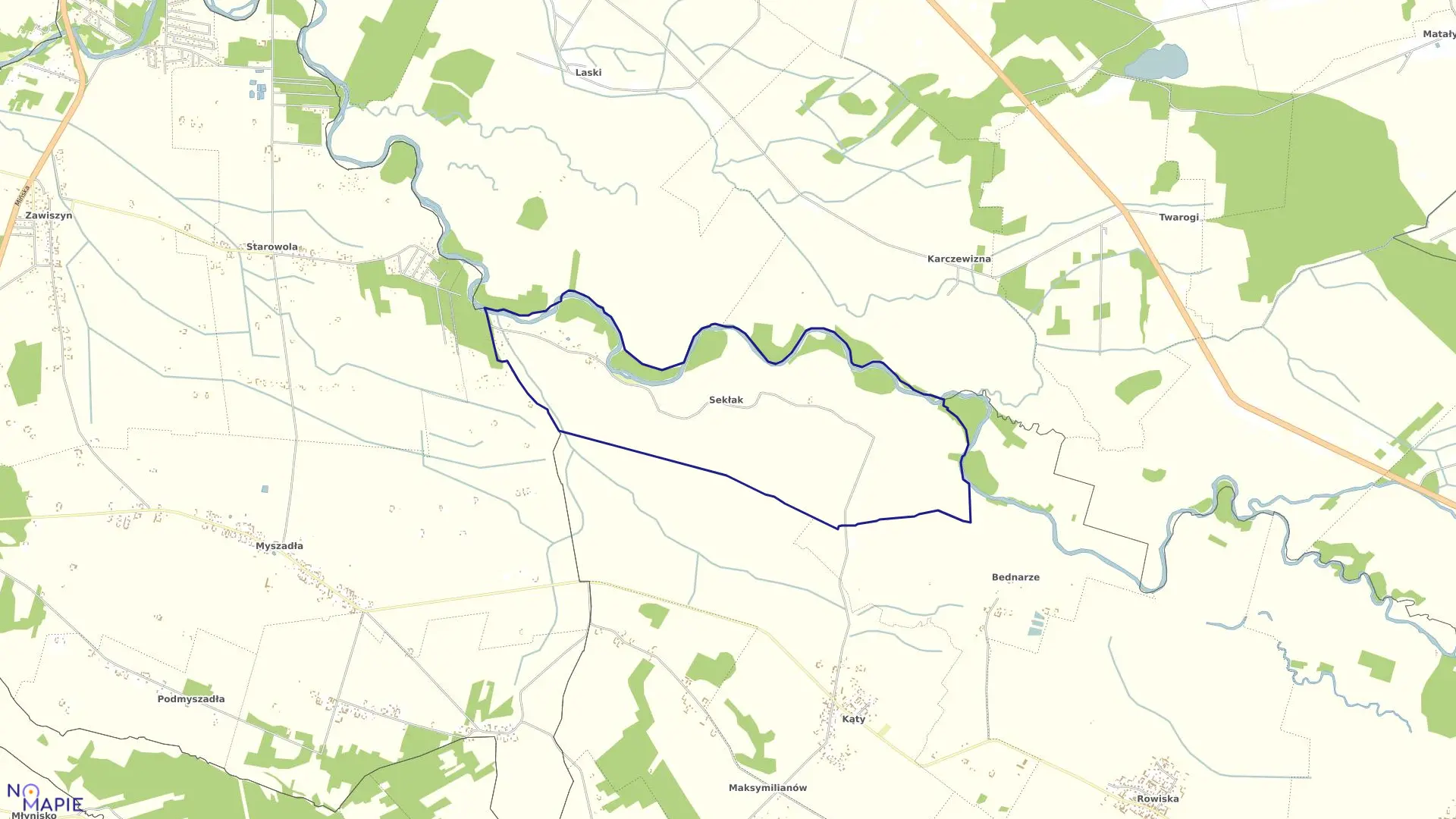 Mapa obrębu SEKŁAK w gminie Korytnica